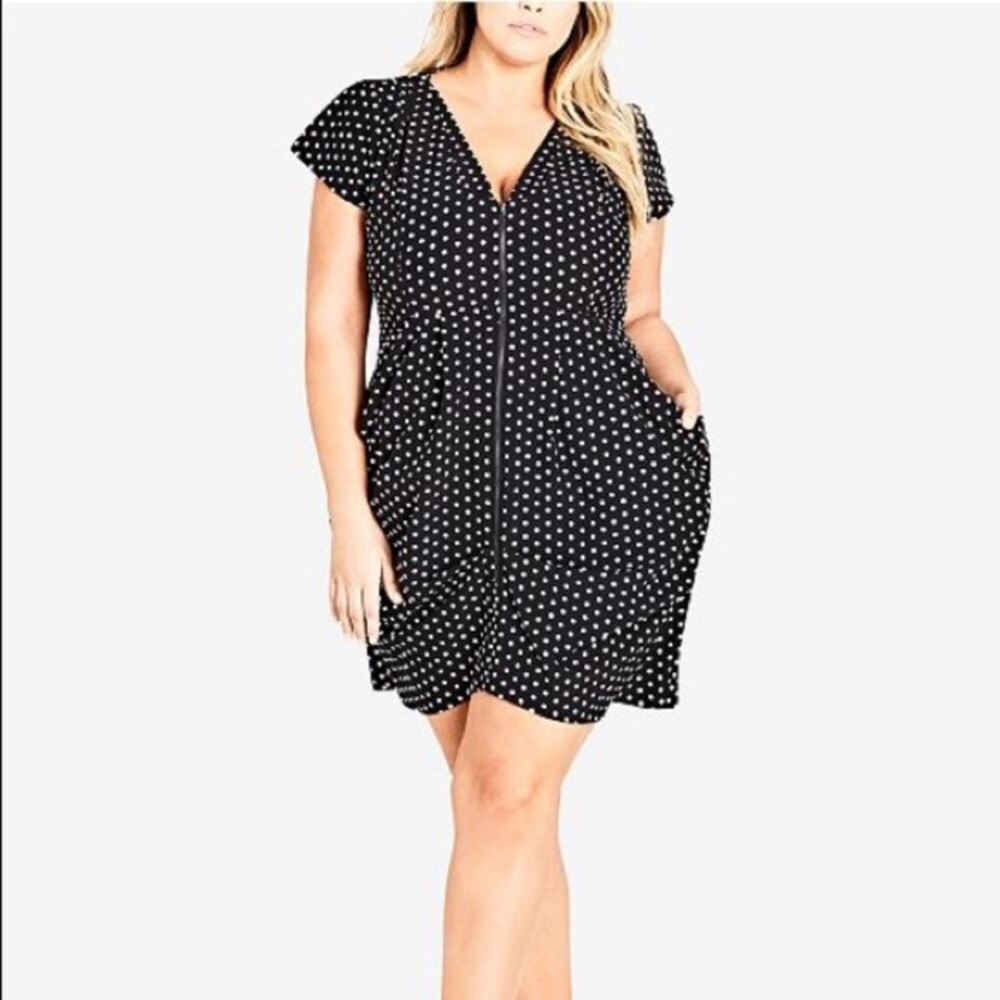 City Chic Black and White Polka Dot Dress